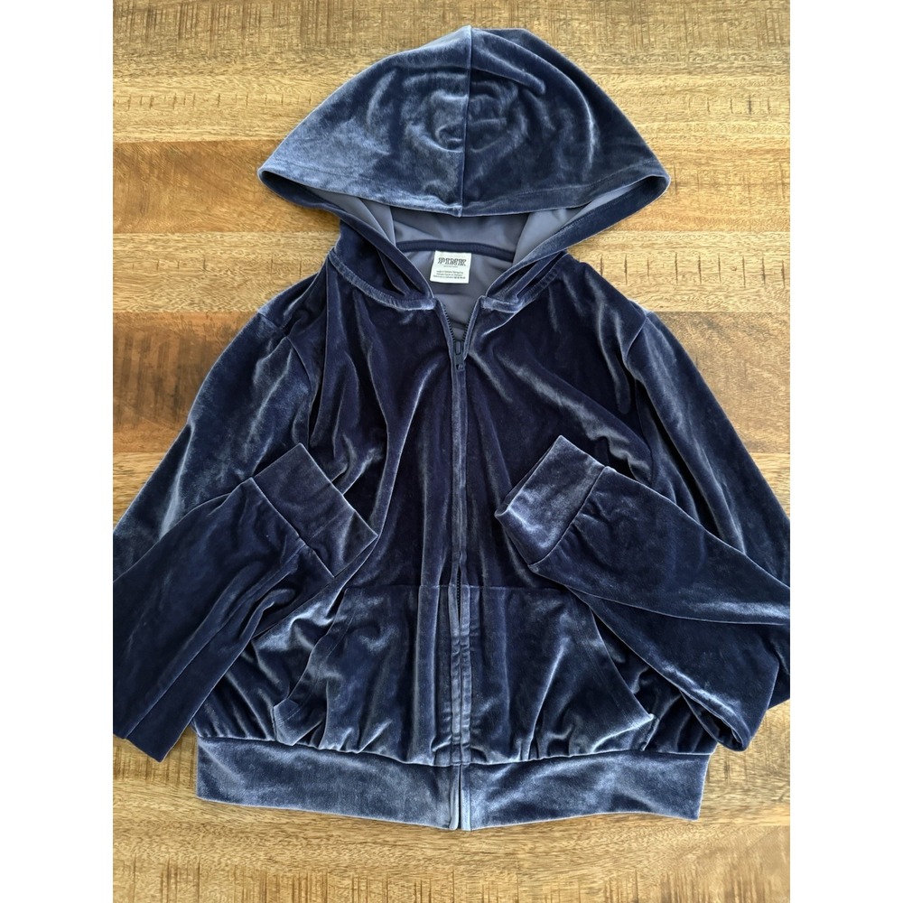 Victoria's Secret PINK Velour Hoodie Zip Up Rhinestone Logo Blue Y2K Lounge